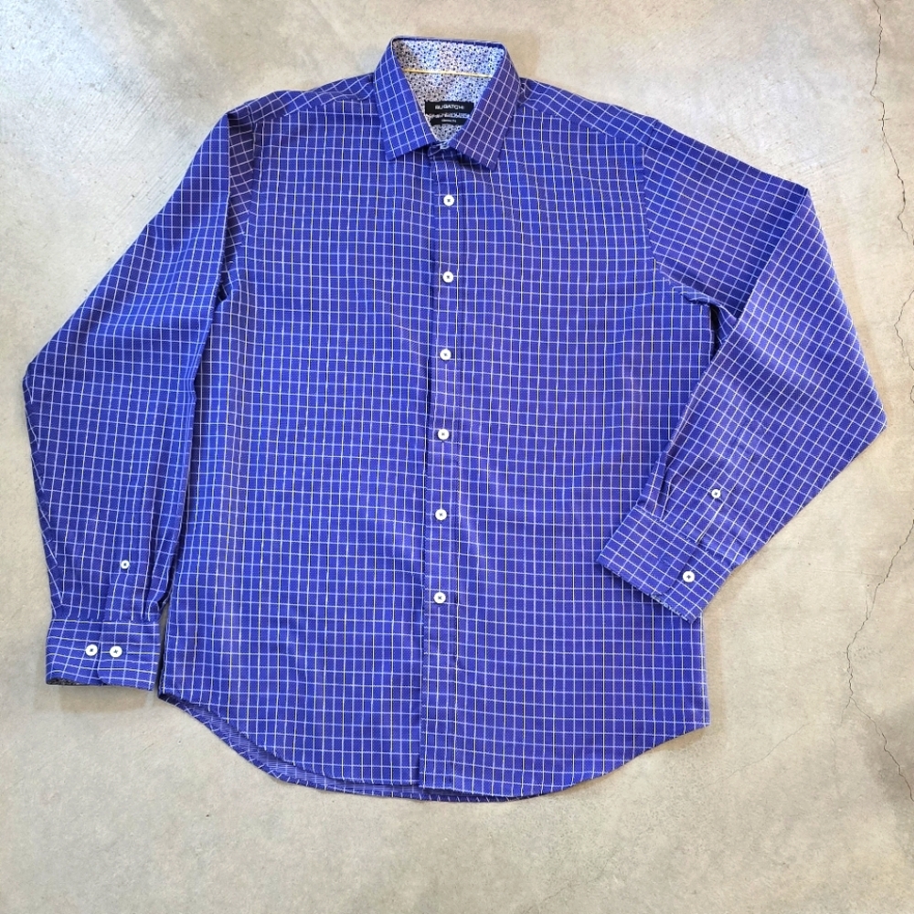 BUGATCHI Classic fit Long sleeve men's Blue dress blouse